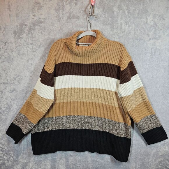 Liz Claiborne Woman Striped Turtleneck Sweater 1X Ribbed Knit career modest - Picture 1 of 14